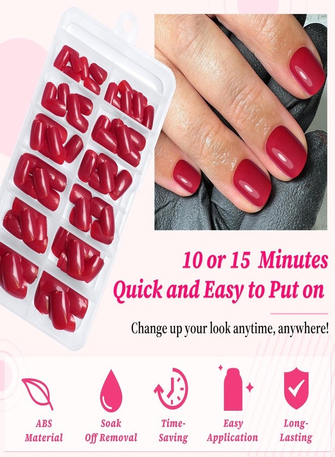 Lifextol 120PC Red Square Press on Nails Short Fake Nails Press ons with Adhesive Tabs, 12 Sizes Square Nails Tips Short Acrylic Nails Press on Nails Petite Stick on Nails Artificial Fingernails - Image 3